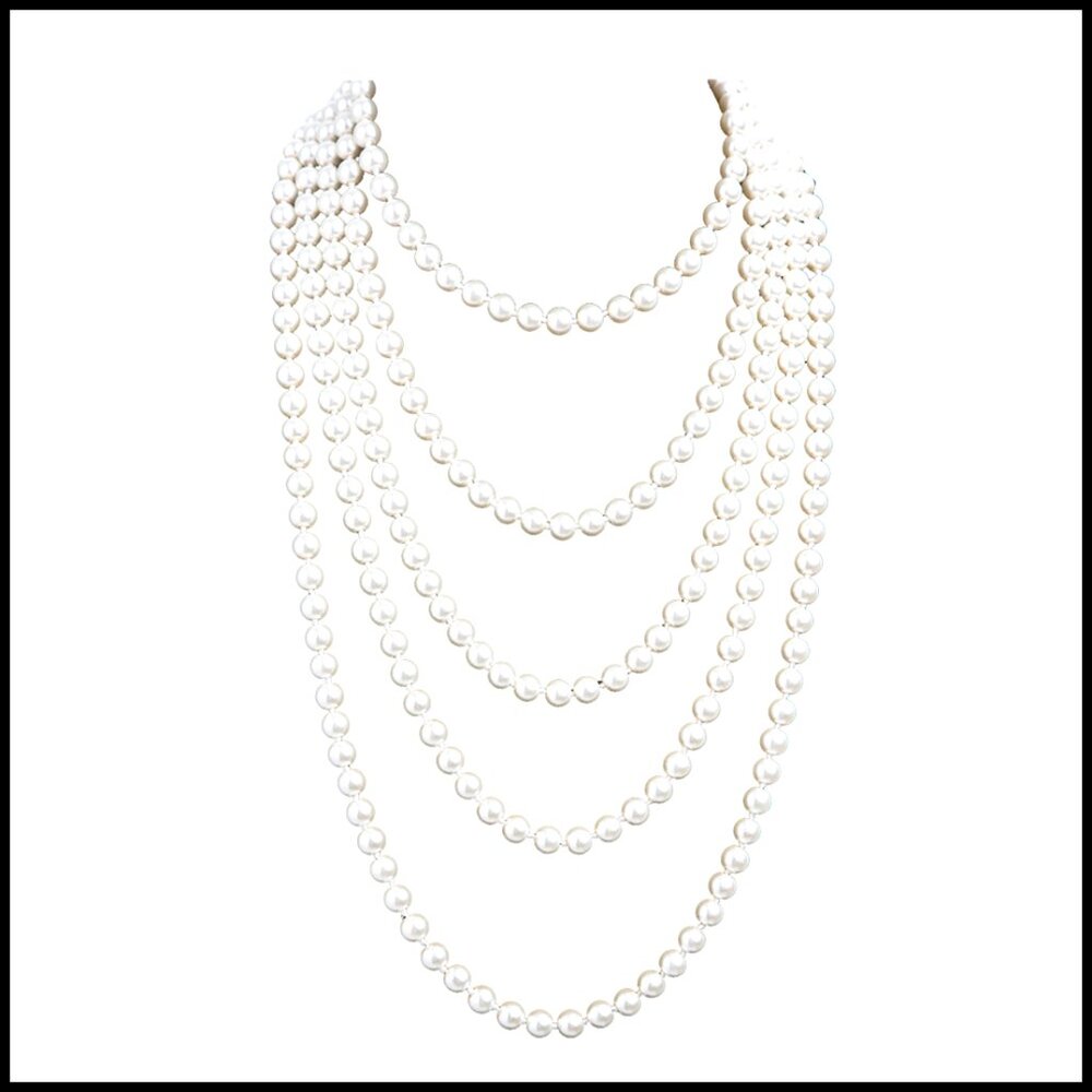 Vintage Faux Pearl Necklace 1920s Gatsby Style Long Layered Statement Jewelry